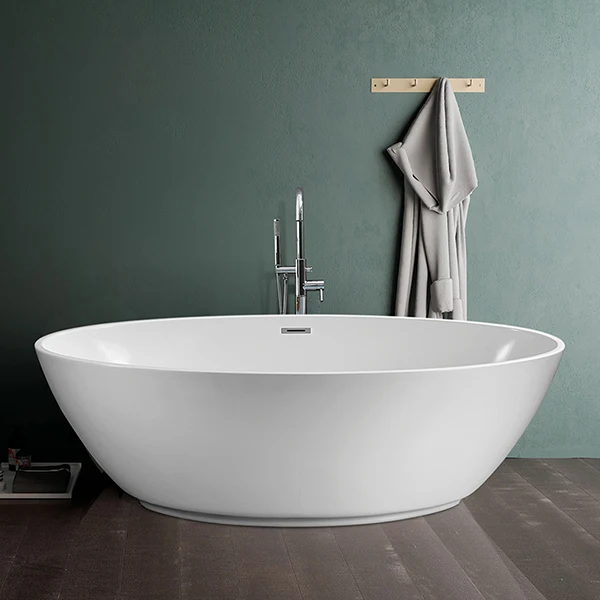 Aifol Modern Luxury Acrylic 63 inch Gloss Deep Soaking Freestanding Oval Bathtub Center Toe-Tap Drain Bath Tub