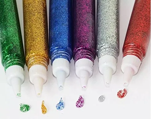 Assorted Sparkle Bright Neon Colored Washable Non Toxic Liquid Glitter Glue for Arts Crafts, School Projects