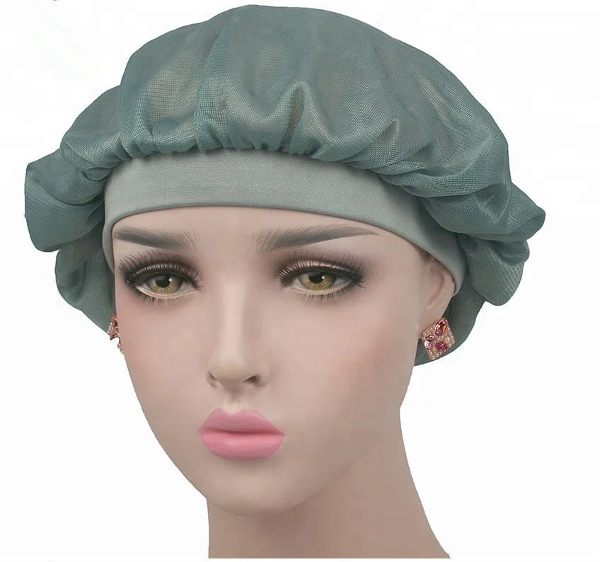 
Wholesale Wide Band Shower Bonnet Women Warp Knitted Fabric Bonnet Hat Full Coverage Soft Night Sleep Hat 