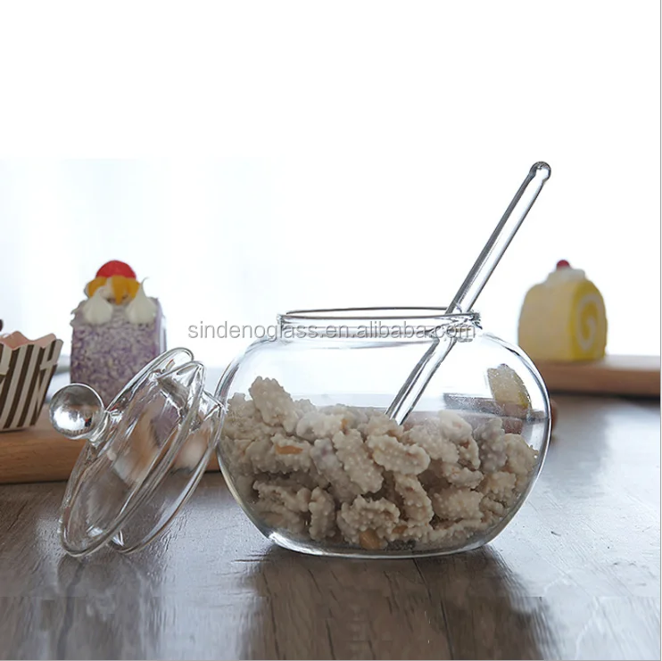 Condiment Pot Seasoning Glass Container Spice Glass Jar Salt Sugar Bowl Pepper Coffee Storage Organizer with Serving Spoon