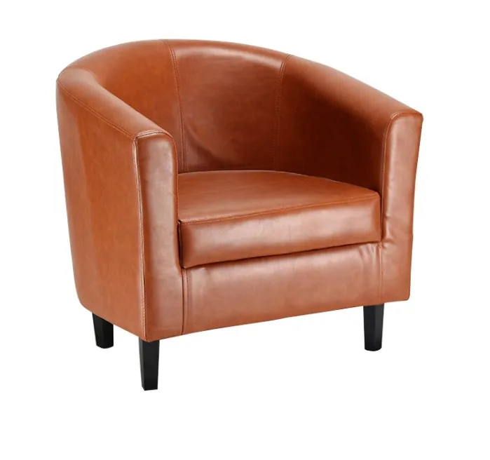 Giantex Arm Chair PU Leather Single Sofa Tub Barrel Club Seat Furniture w/Cushion (Red)