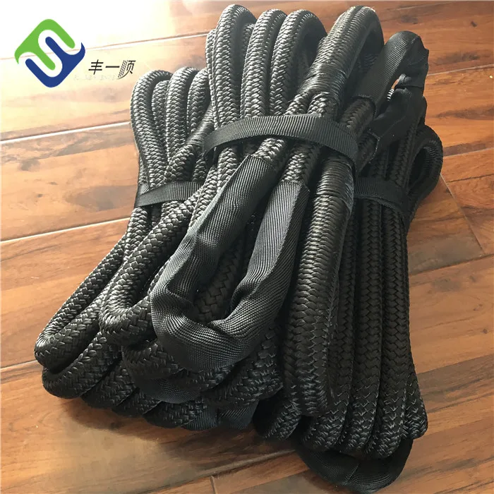 Black Color 22mm*9m Nylon Kinetic Recovery Tow Rope With Loop at Each End