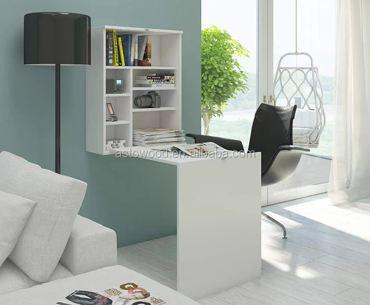 wall mounted foldable computer table desk with shelf for space saving home use