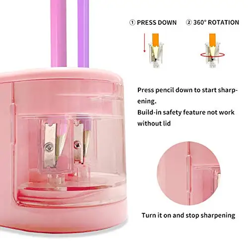 LULAND Electric Pencil Sharpener Dual-Hole 0.23-0.31 Inch & 0.35-0.47 Inch USB or Battery-Operated Kids Safety for School