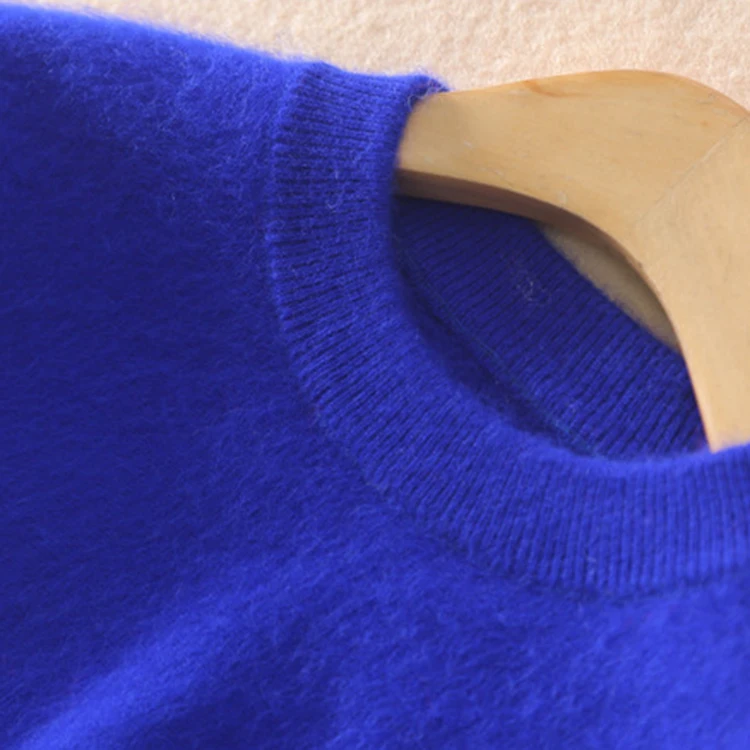 
New autumn and winter mink pullover slim and thick solid color knit bottom sweater 