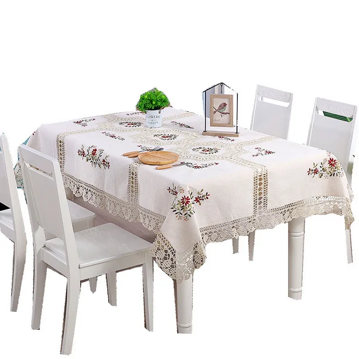 European Style Handmade Crochet Lace Ribbon Embroidered Table Cloth for Decoration Cover  Home Decor