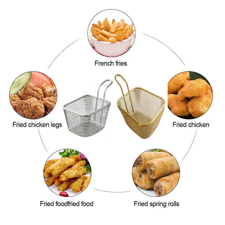 Square wire mesh chip french fry basket with handle