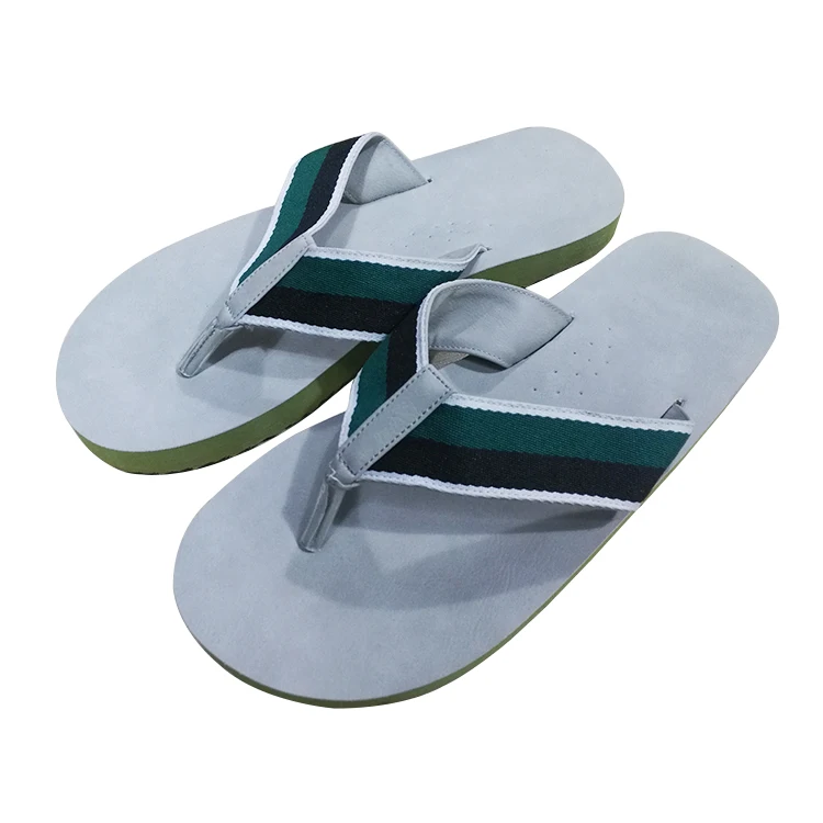 comfortable men fabric strap PU upper nude beach flip flops