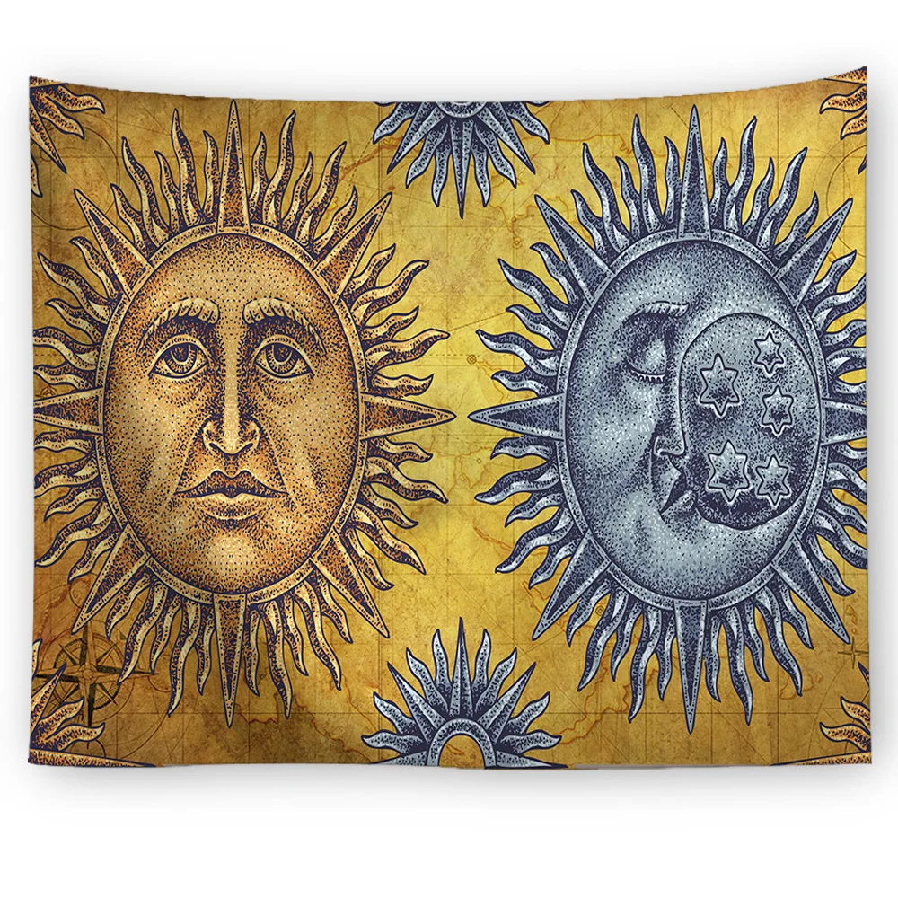 Гобелен с изображением Солнца и Луны, примитивный гобелен с изображением бога солнца, черно-белый Племенной Стиль, настенные богемные гобелены для декора общежитий и вечеринок