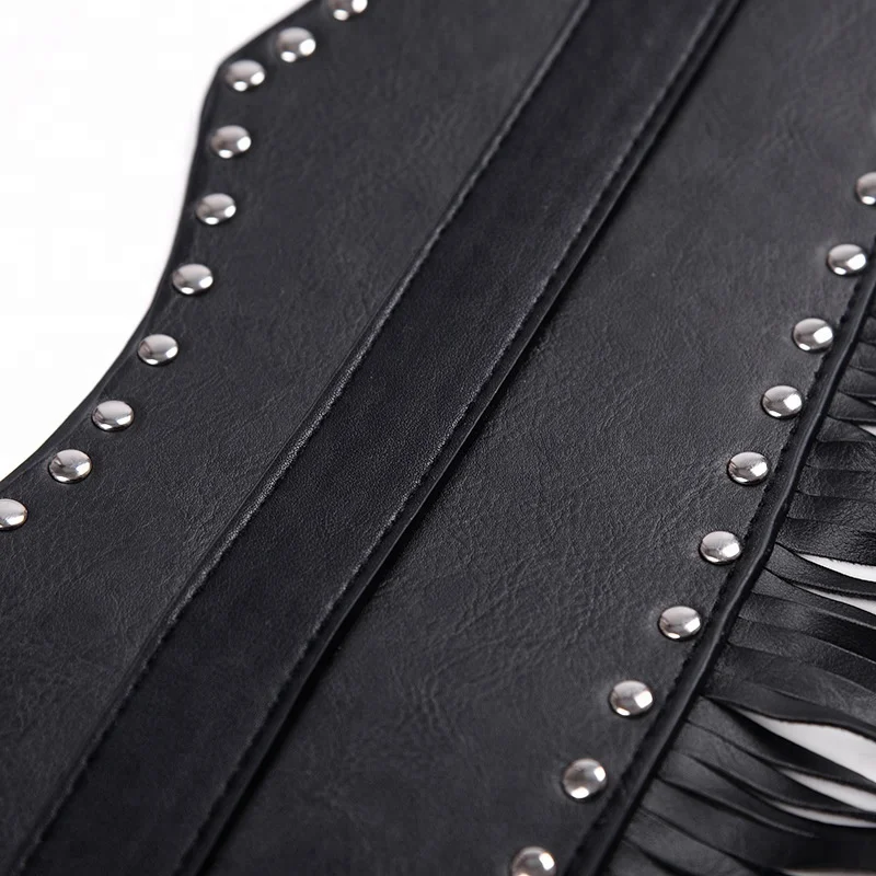 Sexy Woman leather tassel skirt 2018 ladies belt Nightclub  studs pu tassel dress skirt waist wide waist seal