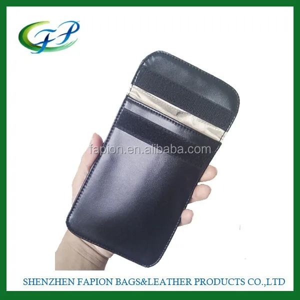 
black leather signal blocking copper mesh cell phone faraday cage 