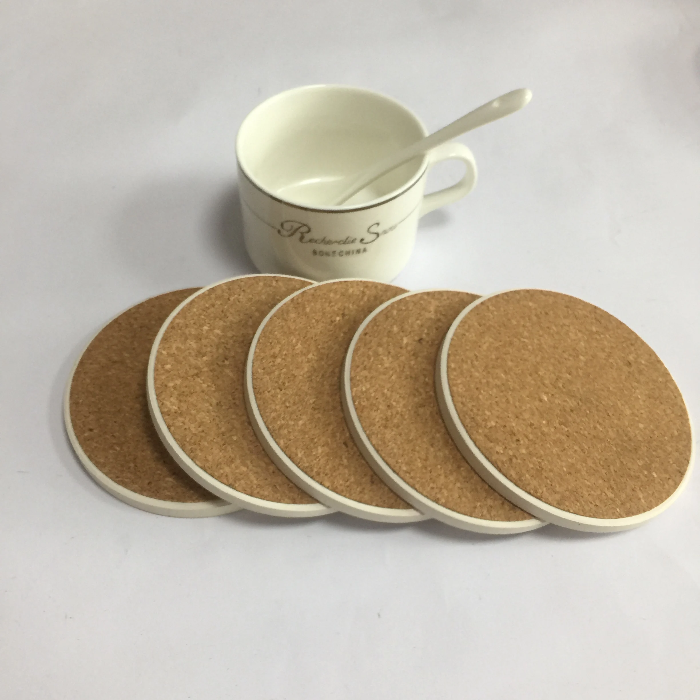 4 Pack DIY Ceramic Stone Cork Backing 4 inches Glossy White Ceramic Coasters