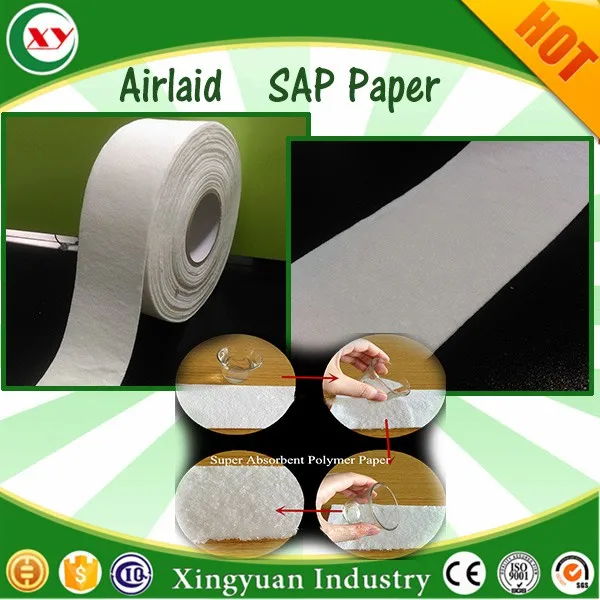 Super absorbent polymer paper roll for sanitary napkin core
