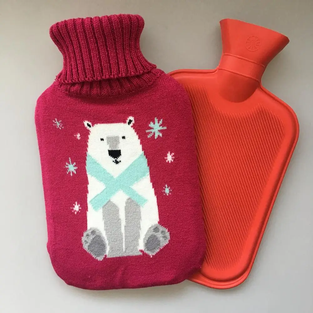 
popular grey knitted cover with BS standard high quality hot water bottle in natural rubber 