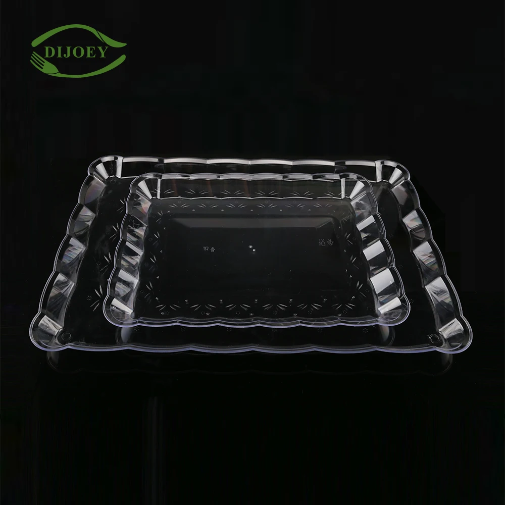 High quality wholesale cheap food grade plastic disposable transparent kitchen food snack fruit serving tray for promotion