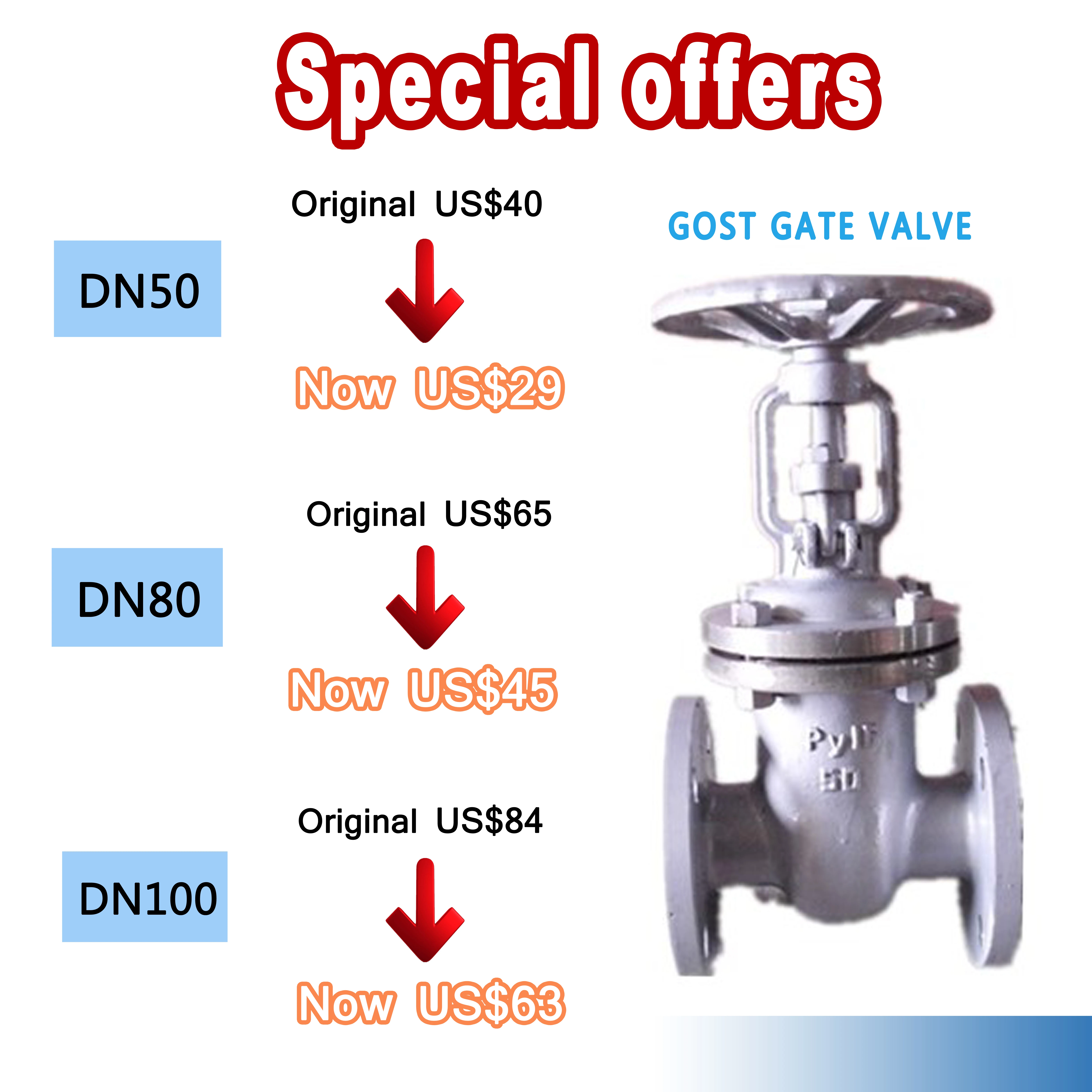 flange gate valve  carbon steel    PN16 DN50  (available in stock  34SETS  ) exw price $29.00