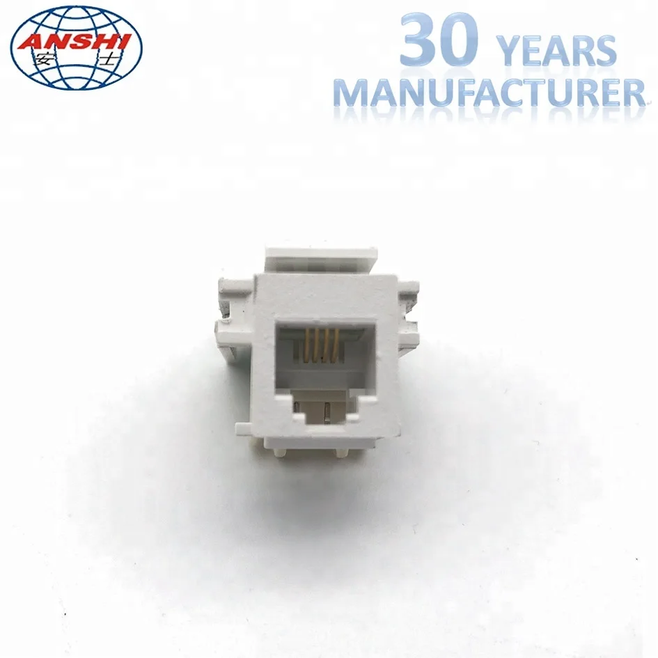 ANSHI RJ11 Cat3 6P4C 90 degree 110 IDC Telephone Keystone Jack