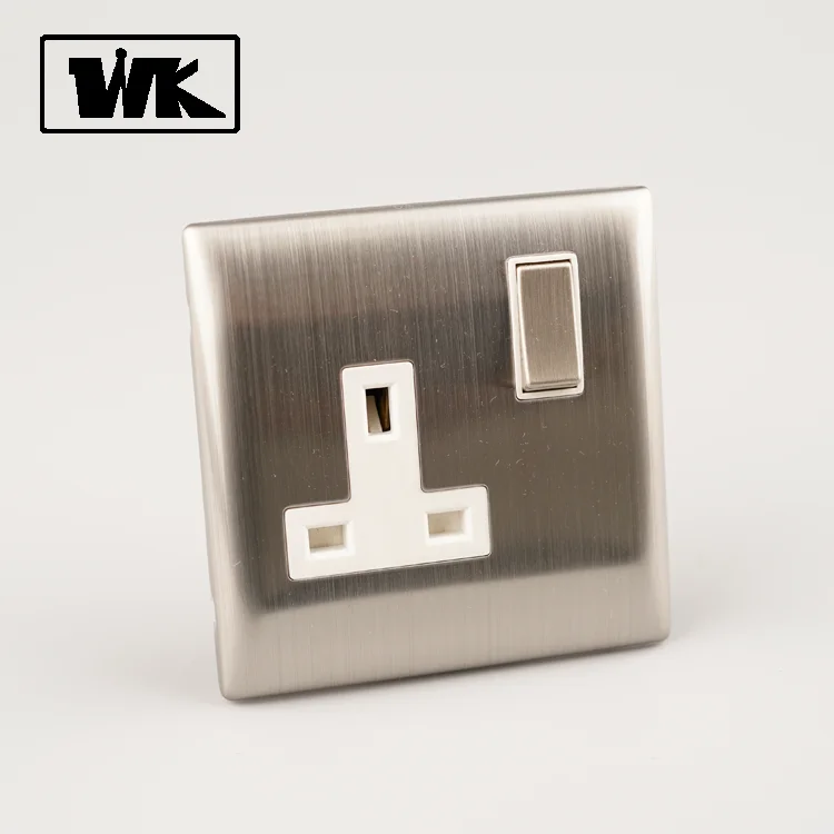Stainless Steel 13A 1Gang Electrical Wall Switched Socket