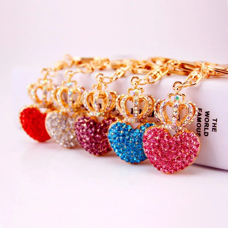 Hot selling fashion key chain metal rhinestone crown keychain