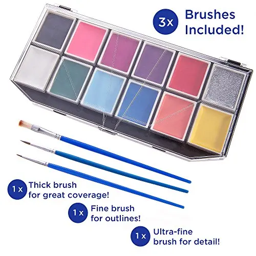 Face Paint Kit for Kids 12 Color (X-Large) Best Quality Body Painting Set Safe Non-Toxic Water-Based