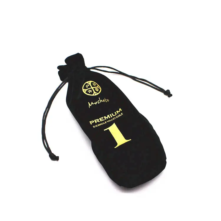 Custom logo Black Velvet Bag Wine Bottle Drawstring Pouch Drawstring Bags