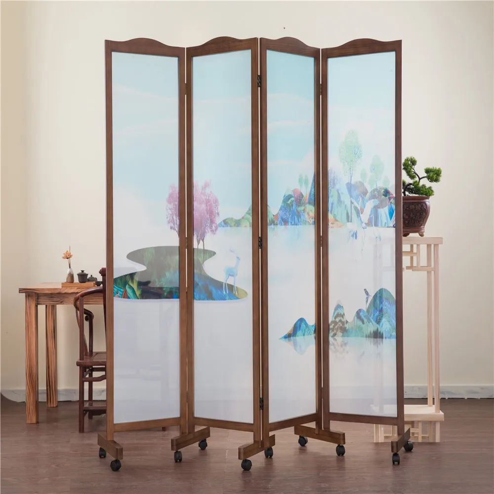 Solid Chinese Wooden Home Decor Indoor Folding Wood Privacy Screen Room Divider