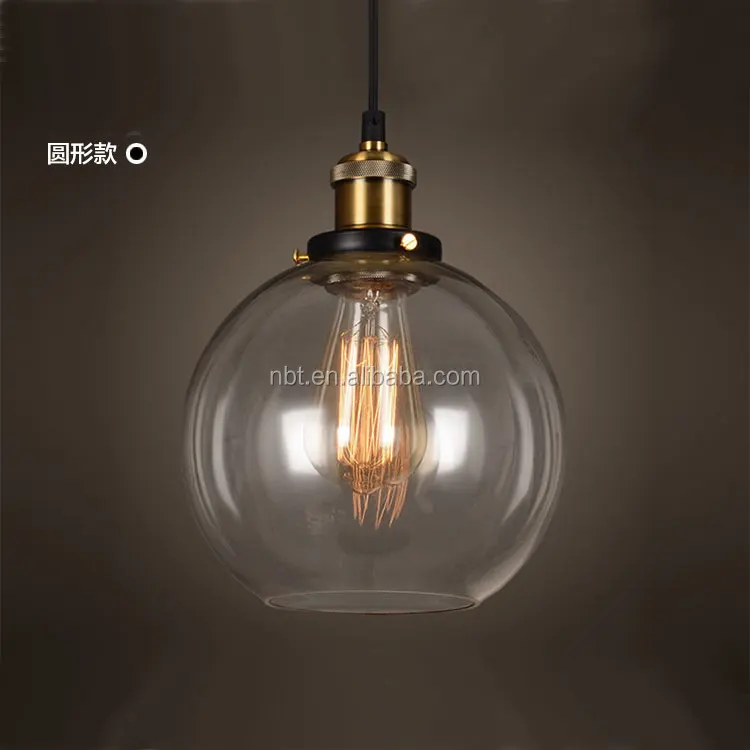 American Country Pendant Light Antique Industrial Lamps Glass Lampshade Edison Bulb Hotel Pendant Lamp
