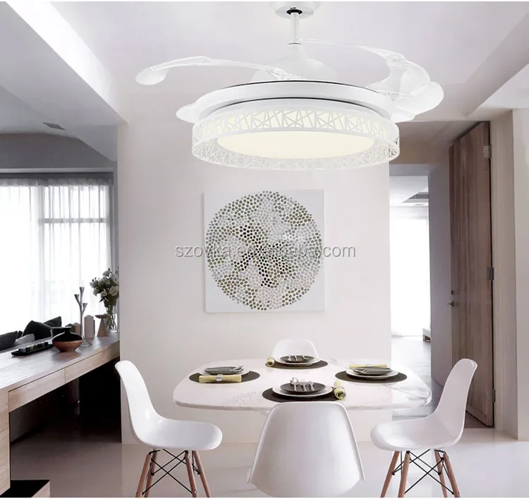 Современный простой потолочный вентилятор с невидимым лезвием и пультом дистанционного управления в виде птичьего гнезда со светодиодной подсветкой