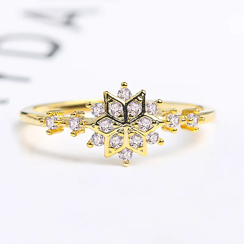 
Delicate Engagement 14 K Women Gold Plated Snowflake Diamond Cubic Zirconia Eternity Ring 