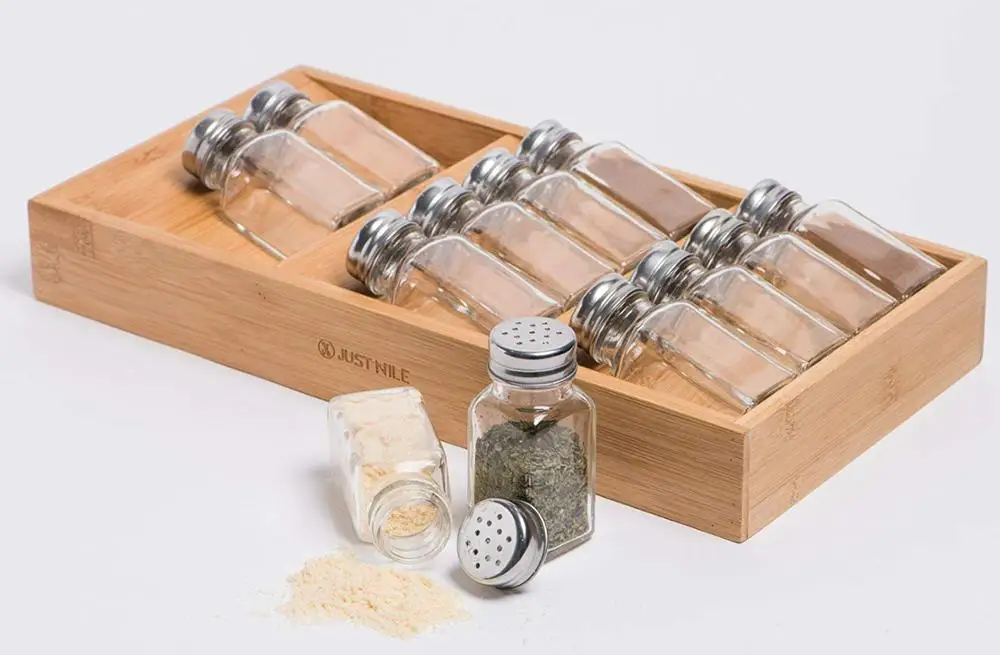China two-way glass jar bamboo lid expandable spice rack corner spice rack