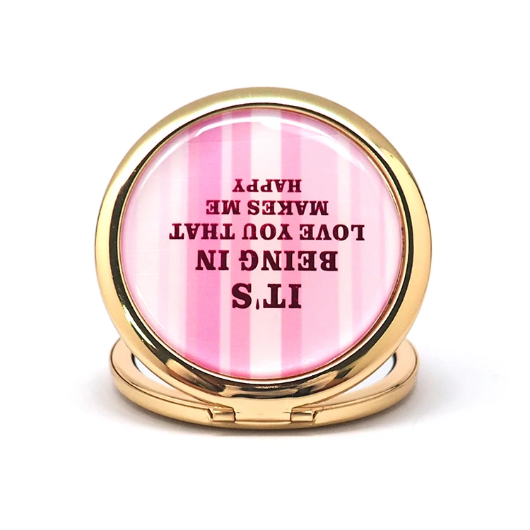 Hx-7032 Custom design printed 70mm round vintage makeup  mirror