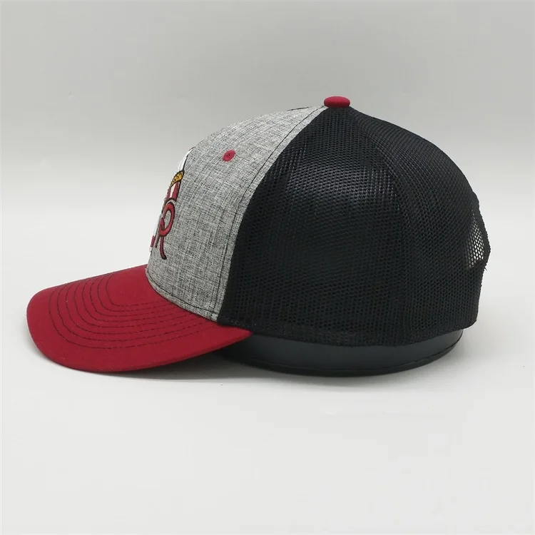 Premium 6 Panel Red Brim Trucker Hats With Custom Logo Mesh Cap