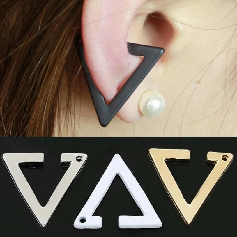 Men Women Jewelry Gold Silver Black Color Stud Earrings Alloy Open Triangle Geometric Earring