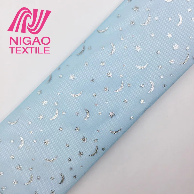 China factory Moon star pattern glitter 100 polyester mesh fabric