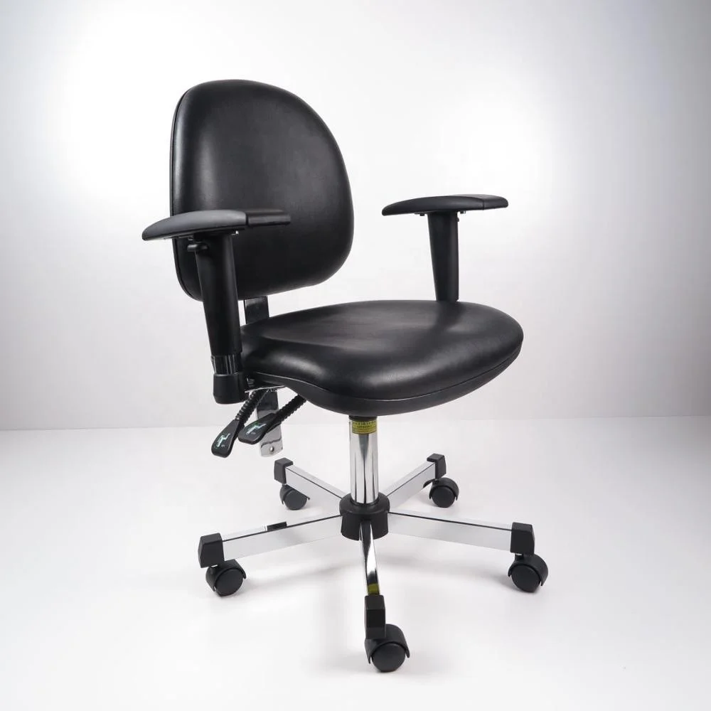 PU Leather Arm Rest ESD Chair With Plastic Cover On Seat And Back