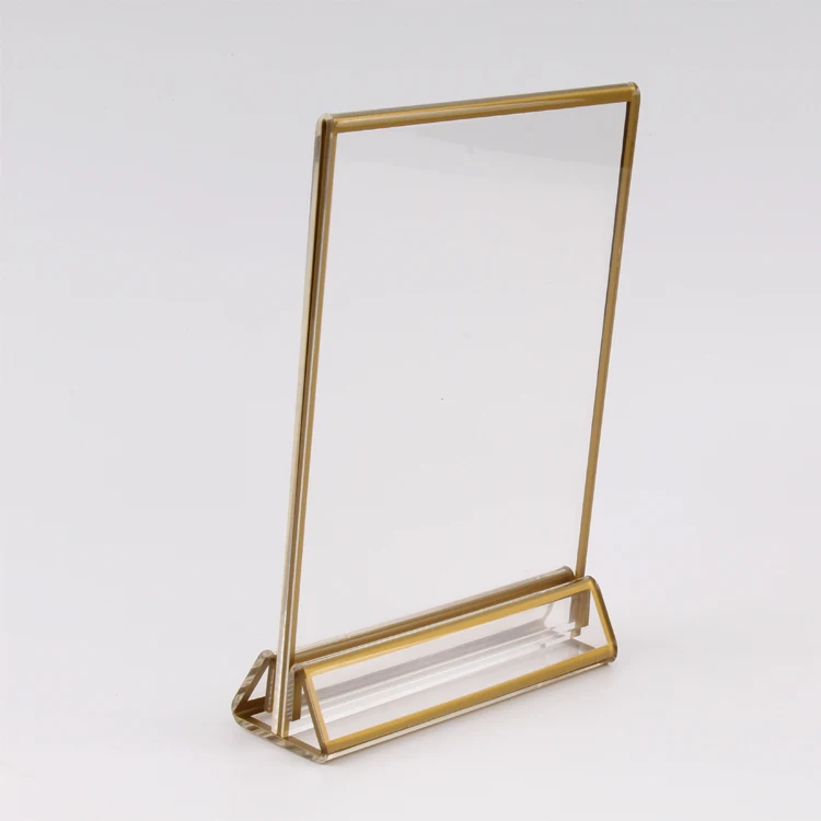 5 X 7 A4 acrylic photo fram Wedding and Party Table Card Holder With 3mm Gold Border