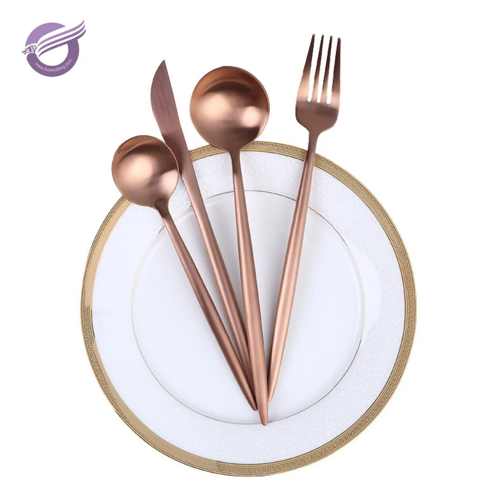 QT00052 wholesale high quality rose gold stainless steel cutlery set flatware set