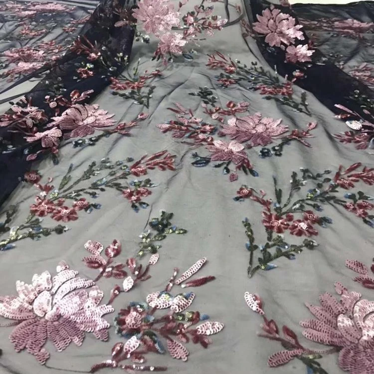 Лучшая модная Полиэстеровая сетчатая цветная ткань с вышивкой блестками для платья 5 ярдов