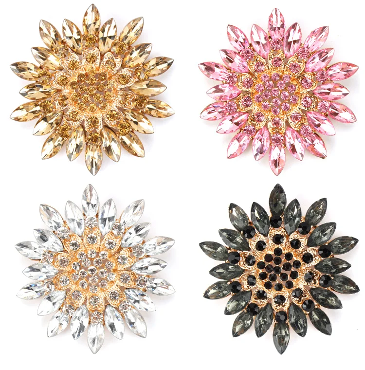 Fashion Shiny Rhinestone Party Dress Brooch Flower Crystal Brooch for Women