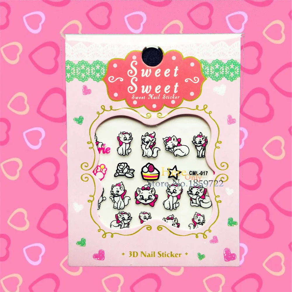 1PC Cute Cat Cartoon Nail Sticker WaterMark Designs 3D Nail Art For Children Gifts HCML 017
