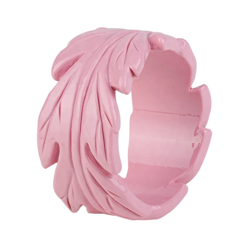 Chinese Art Design Wholesale Price Soild Colour Carved Leaf Shape Big Size Acrylic Resin Bangle