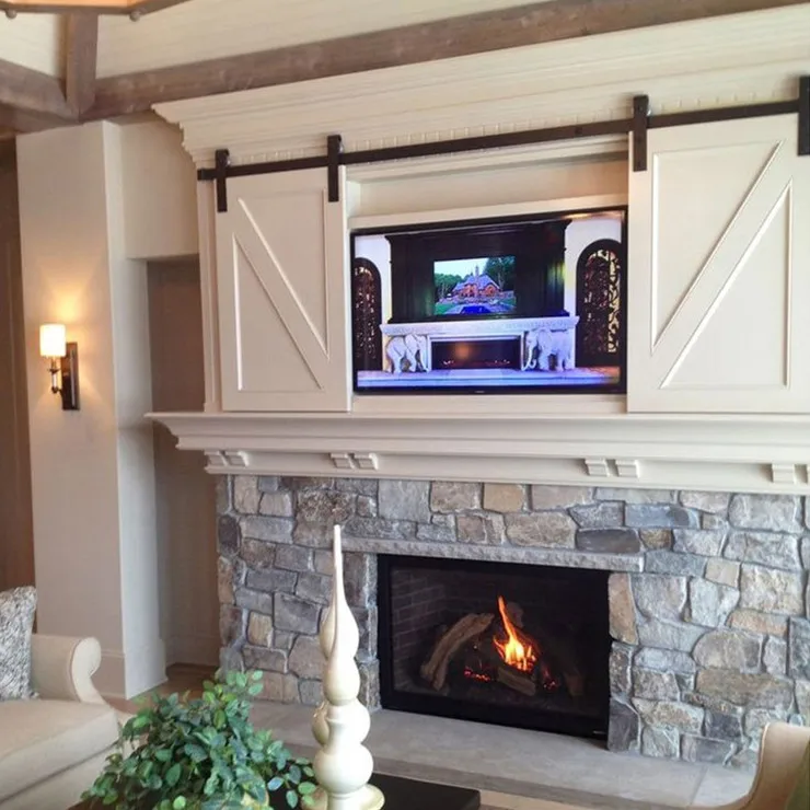 
Black Steel Mini Sliding Barn Door Track Roller Hardware for Cabinet TV Stand Set (Mini 6FT / Double Kit) 