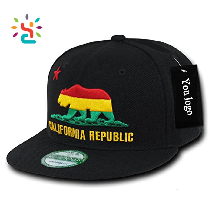 Hit color Snapback Cap with bear 2D embroidery patch California Republic 6 panel two tone baseball cap