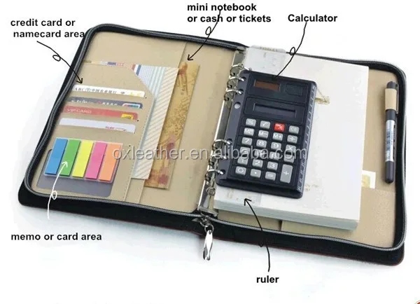 A5/A6 journal notebook with zipper & calculator pen holder card holder memo holder
