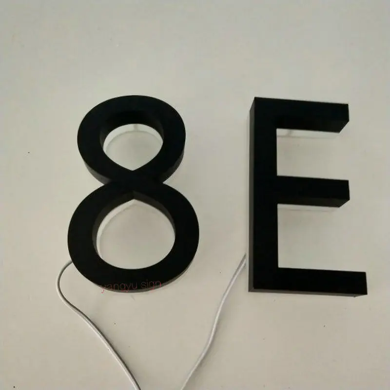 Outdoor waterproof garden backlit house number glowing metal letter signs stainless steel 3d led luminous numbers plate