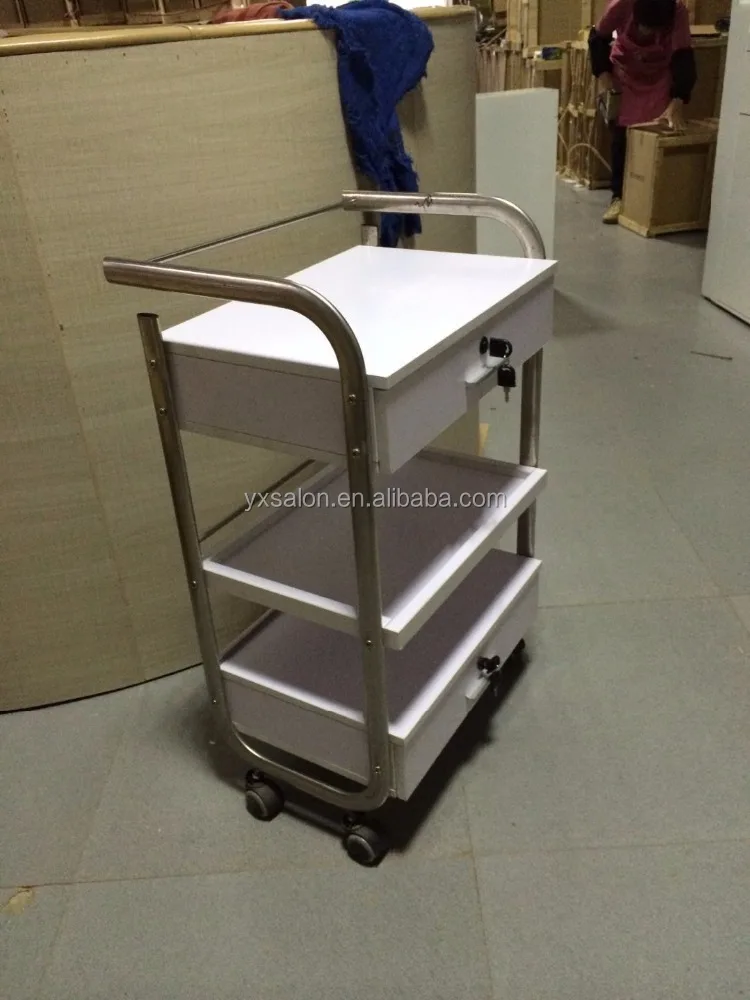 Classic European Style High Gloss White Wooden Salon Trolley(JX20003)