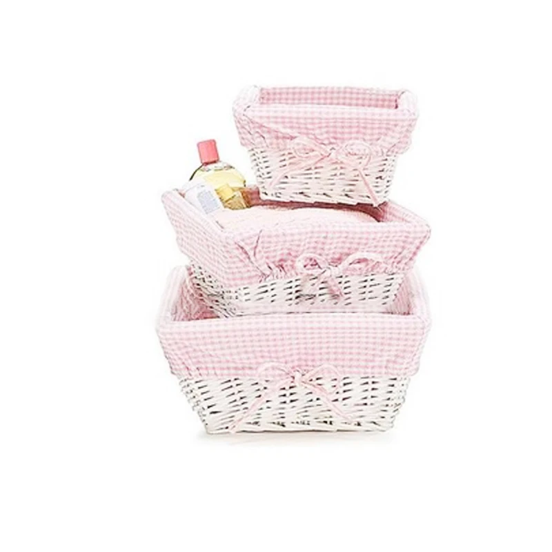 
White wicker basket with Pink Lining Shaped rectangular 