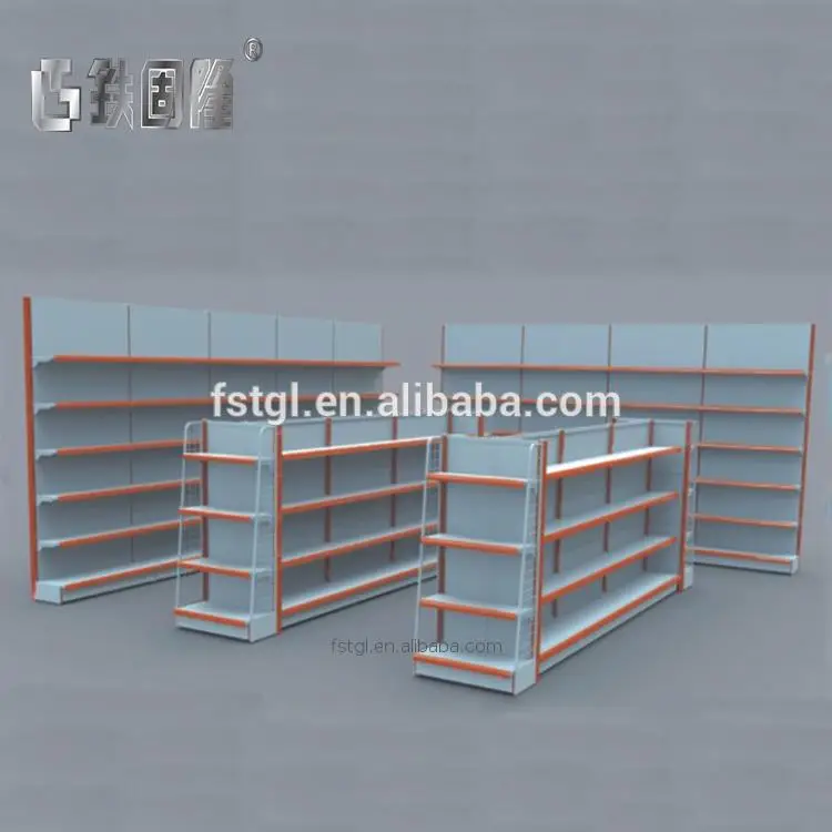 Hot Sale Gondola Shelving Supermarket Shelf Shop Display Shelf Stand Island Gondola Shelving Parts Factory Hot Sales Metal AA11