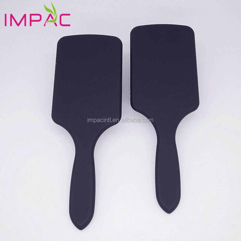 Top grade plastic matte black large paddle hair brush with soft touch handle