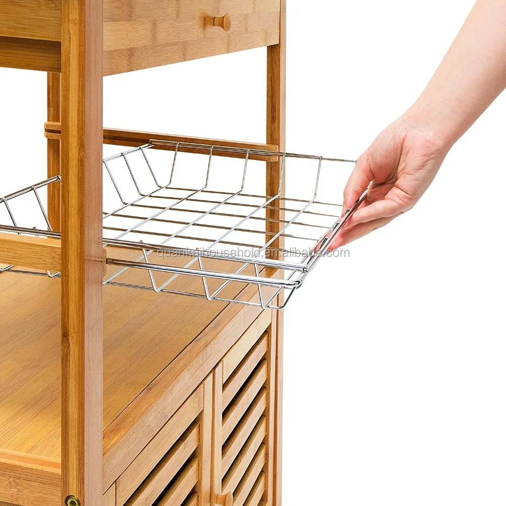 Kitchen Island Trolley with Drawer Bamboo Wheeled Kitchen Cart